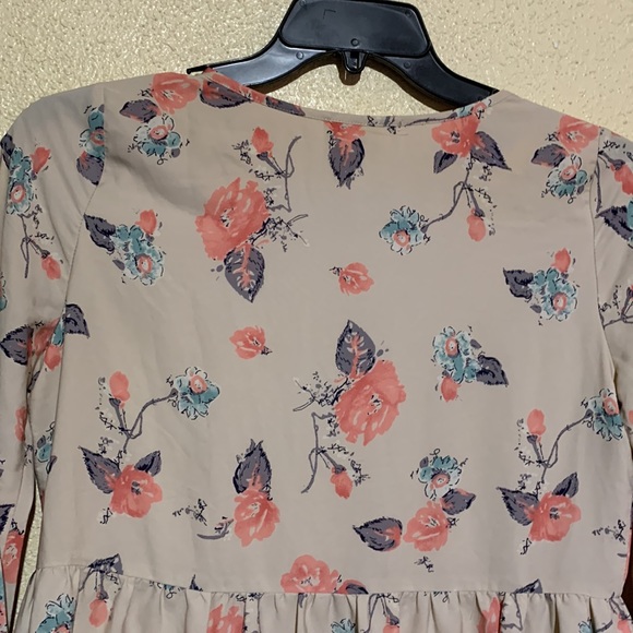 Bo Bel Dress Mini Size S Tiered Floral Pink Blue Gray Cream Long Tunic - Picture 13 of 15